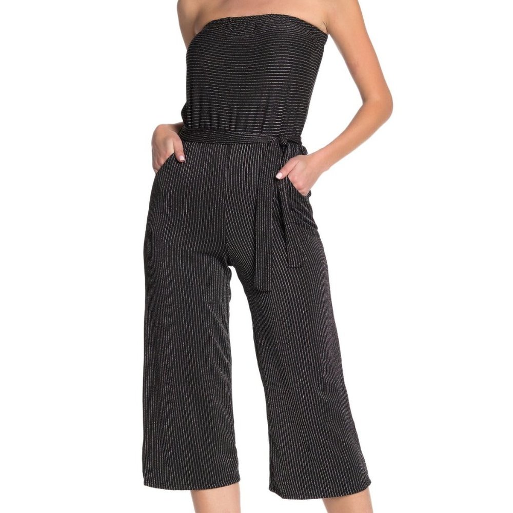 Velvet Torch Striped Strapless Culotte Jumpsuit